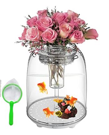 Akwarium, Akwarium na Biurko, Przezroczysty Zbiornik na ryby z Oświetleniem LED i 6-krotnym, Systemem Filtrów, Ogród Hydroponiczny, System Akwaponiki, Wystrój domu do Salonu i Biura (biały)