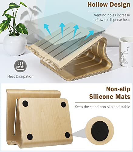 MoKo Wooden Laptop Stand Compatible with MacBook Air/Pro 13/Pro 15/iPad Pro 12.9/Dell XPS/Surface/Chromobook 11-17 inch, Ergonomic Cooling Computer Holder Wood Notebook Desktop Stand, Brich - obrazek 5