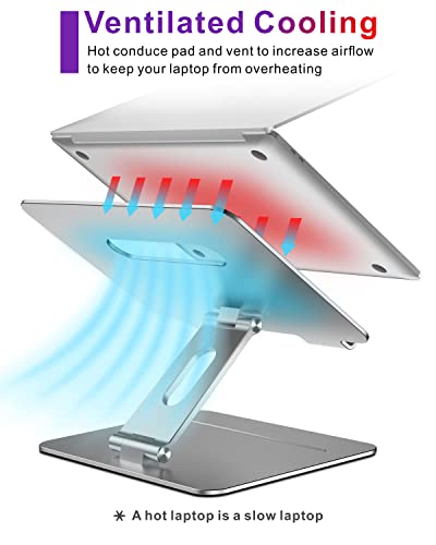 brocoon Stojak na laptopa, regulowany stojak na laptopa MacBook na biurko, ergonomiczny aluminiowy stojak na komputer z odpowietrznikiem, stojak na laptopa kompatybilny z laptopami 10–17 cali (srebrny) - obrazek 5