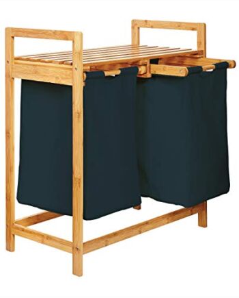 Lumaland Bambusowy kosz na pranie z 2 wysuwanymi workami na pranie | Rozmiar ok. 73 cm wysokość x 64 cm szerokość x 33 cm głębokość