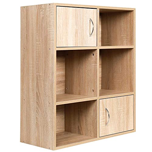 BAKAJI Mobile Regał Regał 6 Półki z 2 drzwiami magnesów i metalowy uchwyt MDF Nowoczesna konstrukcja dla domu biurowego Rozmiar 80 x 61,5 x 29,5 cm (Dąb) - obrazek 3