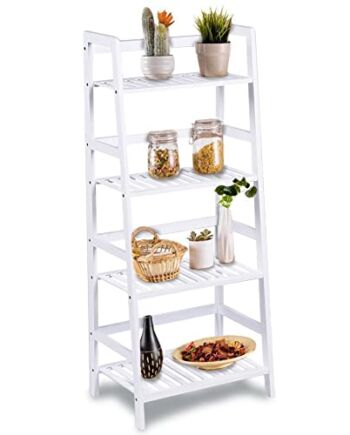 Bakaji Regał Regał 4 Półki Drewniane Bambusowe Nowoczesne Projektowanie dla Salonu Salon Domu Biurowego Rozmiar 116 x 48 x 32 cm Kolor Biały Bamboo