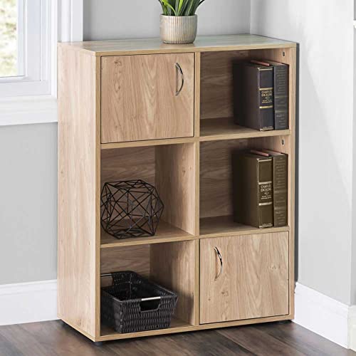 BAKAJI Mobile Regał Regał 6 Półki z 2 drzwiami magnesów i metalowy uchwyt MDF Nowoczesna konstrukcja dla domu biurowego Rozmiar 80 x 61,5 x 29,5 cm (Dąb) - obrazek 8