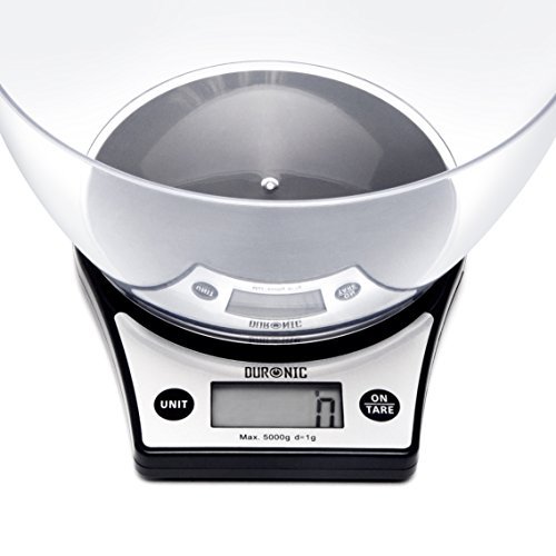 Duronic KS6000 BK Cyfrowa waga kuchenna do 5 kg czarna z plastikową misą o pojemności 2 l | duży cyfrowy wyświetlacz | baterie w zestawie | zmiana jednostek dla zagranicznych przepisów - obrazek 2