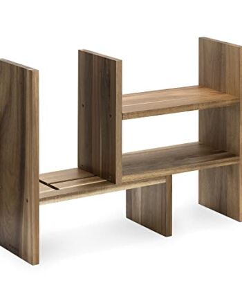 Navaris Akazien organizer na biurko, 64 x 15,5 x 40 cm, regulowany system porządkowania, regał narożny do kuchni, biura, łazienki, nadstawka regałowa, naturalny