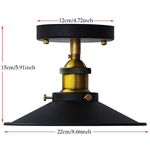 Parasol lampa sufitowa półpodtynkowa oprawa oświetleniowa retro przemysł pojedyncza głowica mała czarna spódnica lampa sufitowa Edison vintage barn light (Rust) - obrazek 2