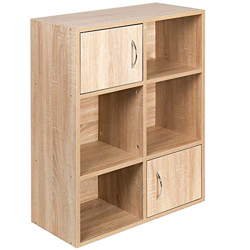 BAKAJI Mobile Regał Regał 6 Półki z 2 drzwiami magnesów i metalowy uchwyt MDF Nowoczesna konstrukcja dla domu biurowego Rozmiar 80 x 61,5 x 29,5 cm (Dąb) - obrazek 2