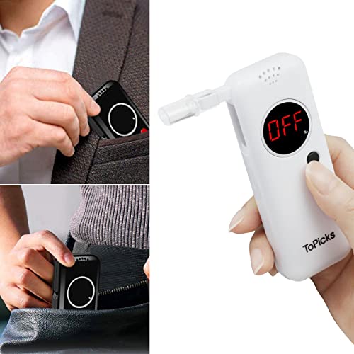 ToPicks Alkomat alkoholowy i przenośny tester oddechowy z cyfrowym ekranem LCD i szybkimi, wyniki zawartości alkoholu o wysokiej dokładności z 20 szt. jednorazowych ustników/biały - obrazek 5