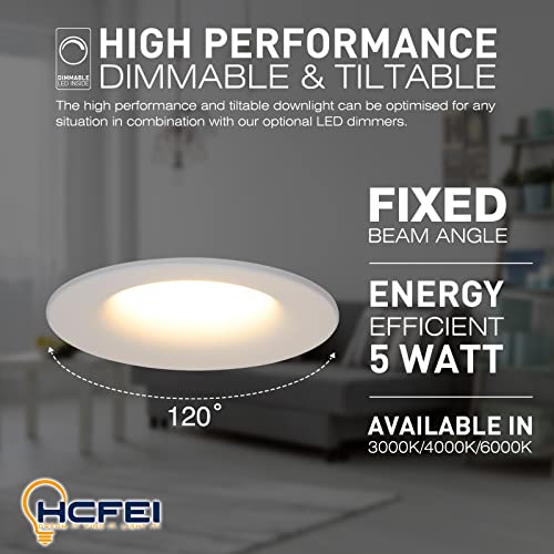HCFEI Zestaw 6 okrągłych reflektorów LED do zabudowy, białe, 5 W, ciepła biel, możliwość ściemniania, 230 V, płaskie (głębokość 40 mm), Ø 68 mm, otwór do zabudowy, reflektor sufitowy do zabudowy, reflektor sufitowy - obrazek 6