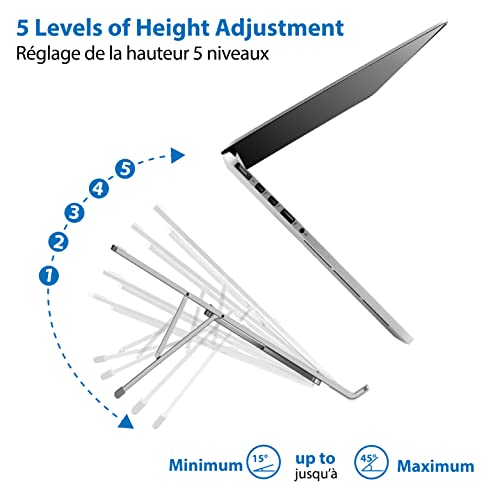 NEWWAY – Stojak na laptopa – aluminium – regulowany – chłodnica – ergonomiczny – lekki – kompatybilny z MacBook, Dell, Lenovo, Asus, HP, innymi laptopami i tabletami do 14 cali – antypoślizgowe nóżki - obrazek 5