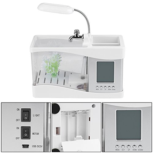 Mini Aquarium USB Akumulator wielofunkcyjny z zegarem LED Light Pen Pojemnik na dekoracje do domowego biura (biały) - obrazek 3