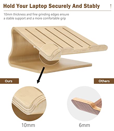 MoKo Wooden Laptop Stand Compatible with MacBook Air/Pro 13/Pro 15/iPad Pro 12.9/Dell XPS/Surface/Chromobook 11-17 inch, Ergonomic Cooling Computer Holder Wood Notebook Desktop Stand, Brich - obrazek 6