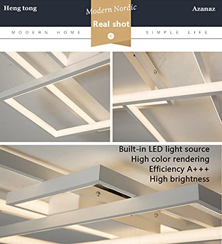 Lampa sufitowa LED, przyciemniana, z pilotem zdalnego sterowania, 3000–6000 K, nieregularny, prostokątny kształt, akrylowa, do salonu, kuchni, energooszczędna, dekoracyjna, biała, 140 x 80 cm / 115 W - obrazek 2