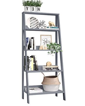 Madesa Nowoczesny regał drabinkowy do domu, 5-poziomowy organizer na półki, przemysłowe stojące półki do przechowywania, regał na książki (szary)