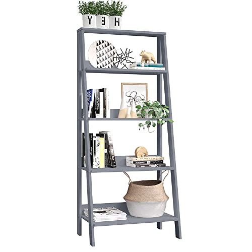 Madesa Nowoczesny regał drabinkowy do domu, 5-poziomowy organizer na półki, przemysłowe stojące półki do przechowywania, regał na książki (szary)