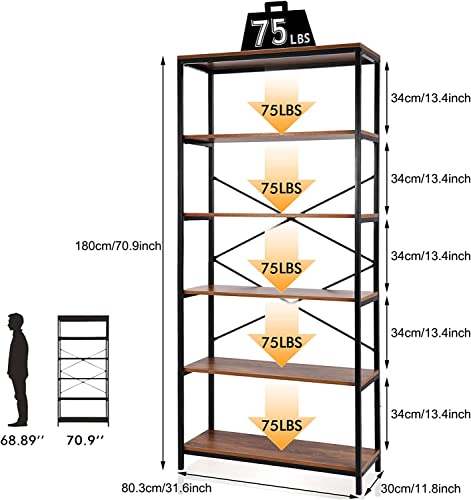 COOCHEER regał przemysłowy z 5 poziomami, metalowy regał i drewniany regał regał do przechowywania, wysoki regał do sypialni, biura, domu, 180 cm - obrazek 8