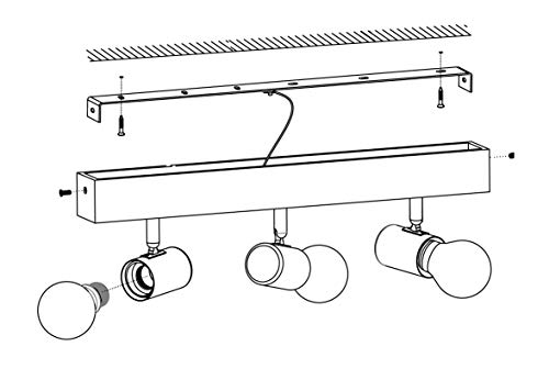 Lampa sufitowa EGLO TOWNSHEND 3, 3-ogniskowa lampa sufitowa vintage w stylu industrialnym, reflektor retro ze stali i drewna, kolor: czarny, brązowy, oprawka: E27 - obrazek 2