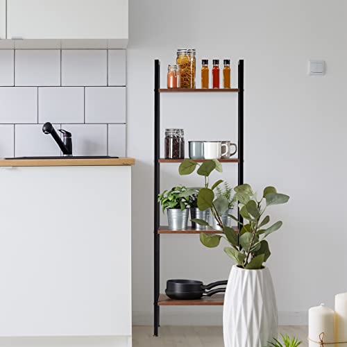 Relaxdays Regał stojący, nowoczesny regał drabinkowy z 4 półkami, regał dekoracyjny na rośliny i książki, wymiary: 136 x 44 x 31,5 cm, biały - obrazek 6