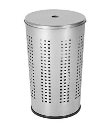 axentia, 282780, kosz na pranie AA8 z pokrywką, okrągły kosz na pranie z chromowanej stali nierdzewnej, pojemnik na pranie z dnem z tworzywa sztucznego, pojemność: ok. 50 litrów, ok. 36 x 58 cm