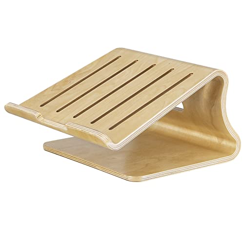 MoKo Wooden Laptop Stand Compatible with MacBook Air/Pro 13/Pro 15/iPad Pro 12.9/Dell XPS/Surface/Chromobook 11-17 inch, Ergonomic Cooling Computer Holder Wood Notebook Desktop Stand, Brich