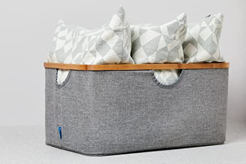 WENKO Kosz na pranie Bahari, nowoczesny kosz na pranie z wysokiej jakości bambusową ramą, zajmuje mało miejsca, składany, pojemność 50 l, 54 x 36 x 26 cm, wykonany z łatwego w pielęgnacji poliestru - obrazek 4