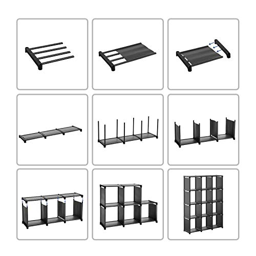 SONGMICS LSN12BK Regał na książki, 12 kostek, organizer "zrób to sam", do garderoby, regał do przechowywania w salonie, pokoju dziecięcym, łazience, 105 x 30 x 140 cm, z gumowym młotkiem, czarny - obrazek 4