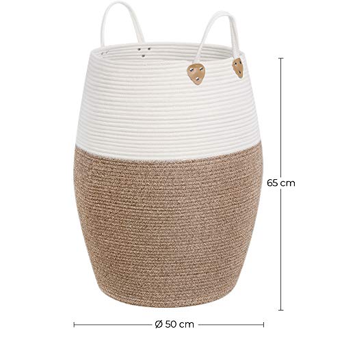 SONGMICS Bawełniany kosz na pranie z uchwytami, 125 l, na zabawki, ubrania, koce, do salonu i sypialni, brązowo-beżowy - obrazek 3