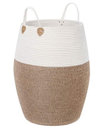 SONGMICS Bawełniany kosz na pranie z uchwytami, 125 l, na zabawki, ubrania, koce, do salonu i sypialni, brązowo-beżowy