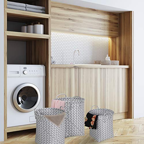 Relaxdays Kosz na pranie, pleciony, zestaw 3 koszy do przechowywania, 3 rozmiary, kosz na zabawki z uchwytem, tworzywo sztuczne, biały - obrazek 4