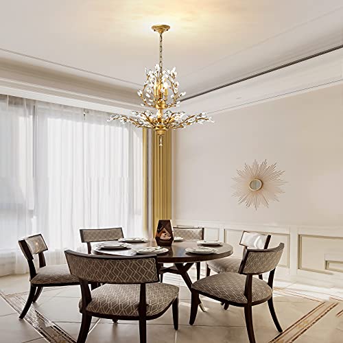 Ganeed Vintage K9 przezroczysty kryształowy żyrandol, oświetlenie sufitowe, zawieszka, oświetlenie zamontowane na ścianie, lampa z 8 lampkami, do salonu, jadalni, restauracji, na werandę (złoty) - obrazek 7