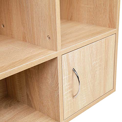 BAKAJI Mobile Regał Regał 6 Półki z 2 drzwiami magnesów i metalowy uchwyt MDF Nowoczesna konstrukcja dla domu biurowego Rozmiar 80 x 61,5 x 29,5 cm (Dąb) - obrazek 4