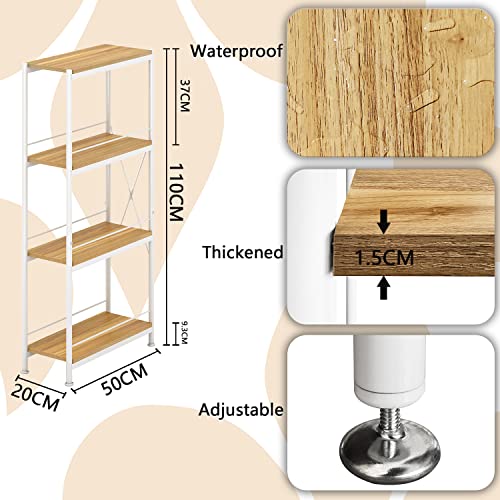 JRAO 4-poziomowa półka, półka, plus wąskie półki do przechowywania, organizery, półki, wolnostojące, metalowe półki, regał drabinkowy, regał na książki, nowoczesny regał do kuchni, łazienki, sypialni, przedpokoju, biała stal + drewno - obrazek 4