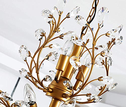 Ganeed Vintage K9 przezroczysty kryształowy żyrandol, oświetlenie sufitowe, zawieszka, oświetlenie zamontowane na ścianie, lampa z 8 lampkami, do salonu, jadalni, restauracji, na werandę (złoty) - obrazek 2