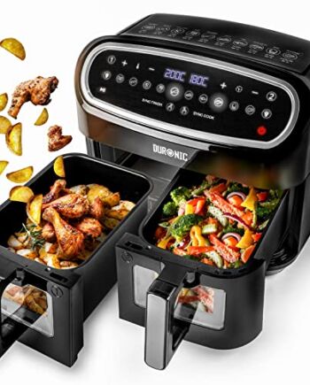 Duronic AF24 Airfryer XXL 9 l dwie komory 2x 4,5l 10 zdefiniowanych programów | frytkownica XXL beztłuszczowa podwójna | na gorące powietrze piekarnik | dwa kosze | zakres temperatur 50-200 stopni