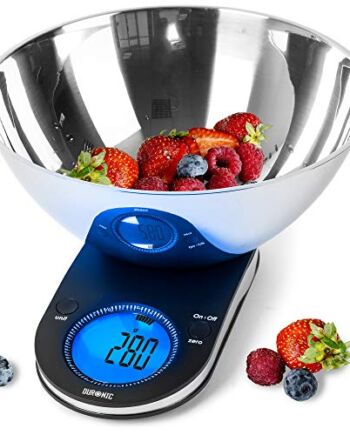 Duronic KS5000 Cyfrowa waga kuchenna do 5 kg z 3 l misą ze stali nierdzewnej | waga elektroniczna z dużym wyświetlaczem | baterie w zestawie | zmiana jednostek dla zagranicznych przepisów