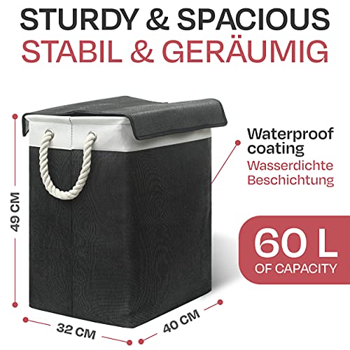 Kosz na pranie z pokrywką, czarny, z uchwytami do noszenia, składany, 60 l - obrazek 5
