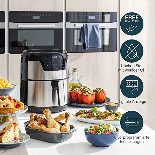 Princess Cyfrowy Airfryer XXL okrągły – pojemność 4,5 l – 66,7% mniejsze zużycie energii – stal nierdzewna – 10 wstępnie zaprogramowanych ustawień – 182026 - obrazek 2