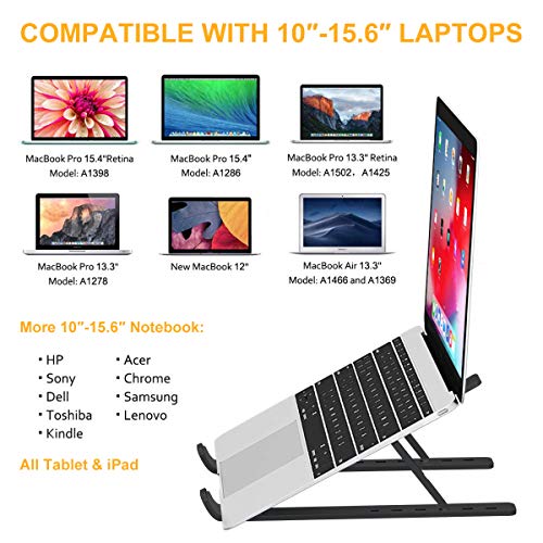 DOB SECHS Przenośny stojak na laptopa, składany wentylowany uchwyt na laptopa na biurko, uniwersalny lekki oszczędzający miejsce regulowany ergonomiczny uchwyt na tacę do MacBooka/HP/notebooka/Samsung/HUAWEI (czarny) - obrazek 2