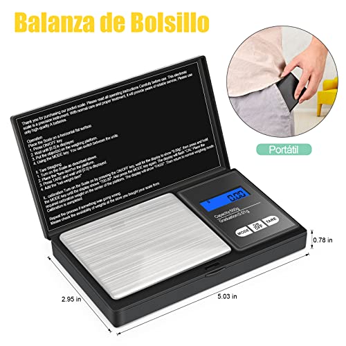 Brencco Cyfrowa waga kieszonkowa 500g / 0.01g waga precyzyjna (7 jednostek) Elektroniczna waga z podświetlanym wyświetlaczem LCD, przenośna mini waga do kuchni/kawy/podróży/leków, Czarna - obrazek 4