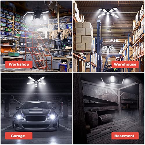 Lampa warsztatowa, lampa sufitowa LED, 160 W, 18000 lm, E27, 6500 K, lampa garażowa LED z 10 regulowanymi panelami i 363 diodami LED, do warsztatu, wiaty garażowej, piwnicy - obrazek 5