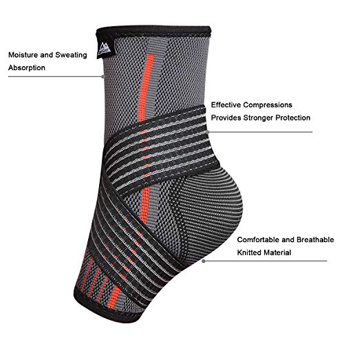 SupreGear Orteza na kostkę (2 sztuki), dzianinowe nylonowe elastyczne podwójne paski, kompresyjna opaska na stopy i kostkę, skręcona ulga w bólu kostki, stabilizator do biegania, skakania, koszykówki, czarny, rozmiar L - obrazek 6