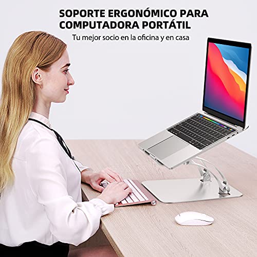 Stojak na laptopa na biurko, stojak na komputer o regulowanej wysokości, ergonomiczny aluminiowy podest na laptopa kompatybilny z MacBook, Air, Pro, Dell XPS, Samsung, wszystkie laptopy 10-16 cali - srebrny - obrazek 6