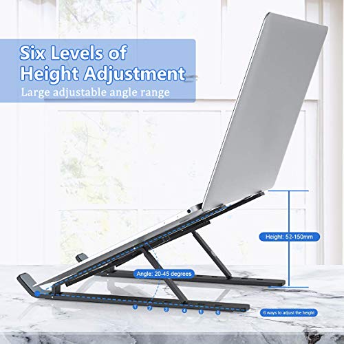 DOB SECHS Przenośny stojak na laptopa, składany wentylowany uchwyt na laptopa na biurko, uniwersalny lekki oszczędzający miejsce regulowany ergonomiczny uchwyt na tacę do MacBooka/HP/notebooka/Samsung/HUAWEI (czarny) - obrazek 4