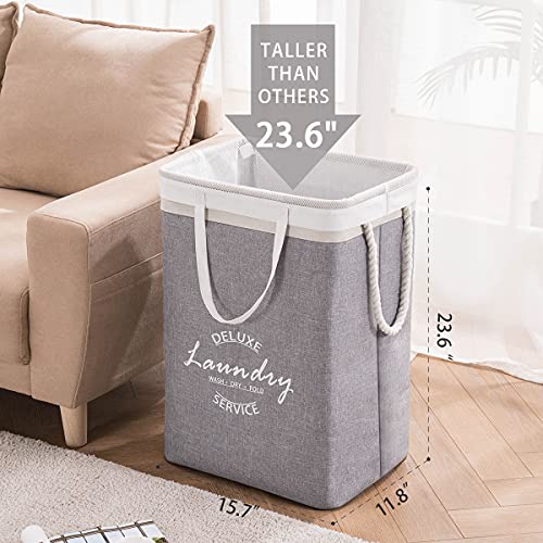 YOUDENOVA Laundry Hamper składany kosz na pranie, z kieszenią wewnętrzną i uchwytem na linę, podwyższony 30 x 40 x 60 cm, szary - obrazek 4