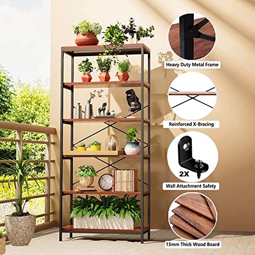 COOCHEER regał przemysłowy z 5 poziomami, metalowy regał i drewniany regał regał do przechowywania, wysoki regał do sypialni, biura, domu, 180 cm - obrazek 9