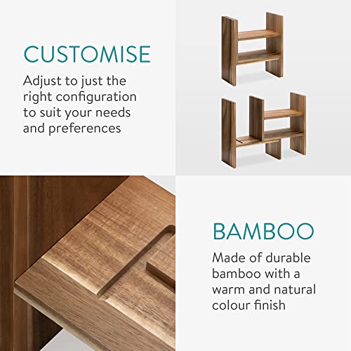 Navaris Akazien organizer na biurko, 64 x 15,5 x 40 cm, regulowany system porządkowania, regał narożny do kuchni, biura, łazienki, nadstawka regałowa, naturalny - obrazek 4