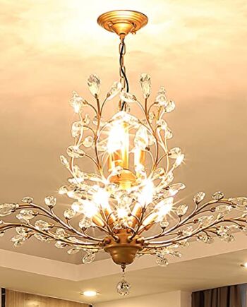 Ganeed Vintage K9 przezroczysty kryształowy żyrandol, oświetlenie sufitowe, zawieszka, oświetlenie zamontowane na ścianie, lampa z 8 lampkami, do salonu, jadalni, restauracji, na werandę (złoty)