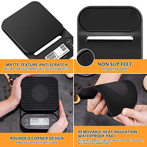 CestMall Cyfrowa waga do kawy, elektroniczna waga kuchenna z wyświetlaczem z timerem, wielofunkcyjna, do przygotowywania jedzenia, waga 3000 g, dokładność 0,1 g / 0,1 ml - obrazek 6
