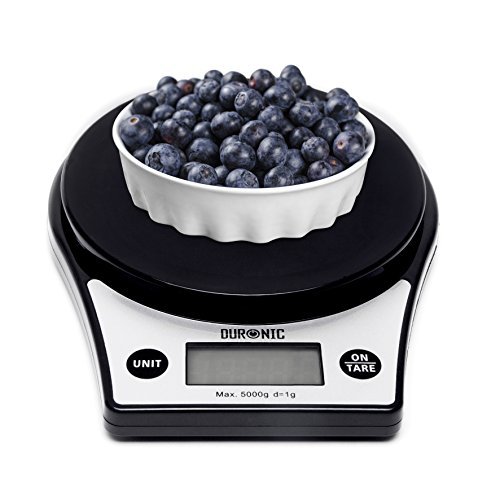 Duronic KS6000 BK Cyfrowa waga kuchenna do 5 kg czarna z plastikową misą o pojemności 2 l | duży cyfrowy wyświetlacz | baterie w zestawie | zmiana jednostek dla zagranicznych przepisów - obrazek 3