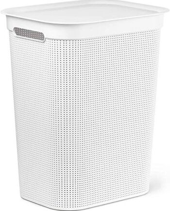 Rotho Brisen Kosz na pranie 50 l, z pokrywką i 2 uchwytami, tworzywo sztuczne (PP), nie zawiera BPA, biały, 50 l (43,1 x 34,0 x 52,9 cm)